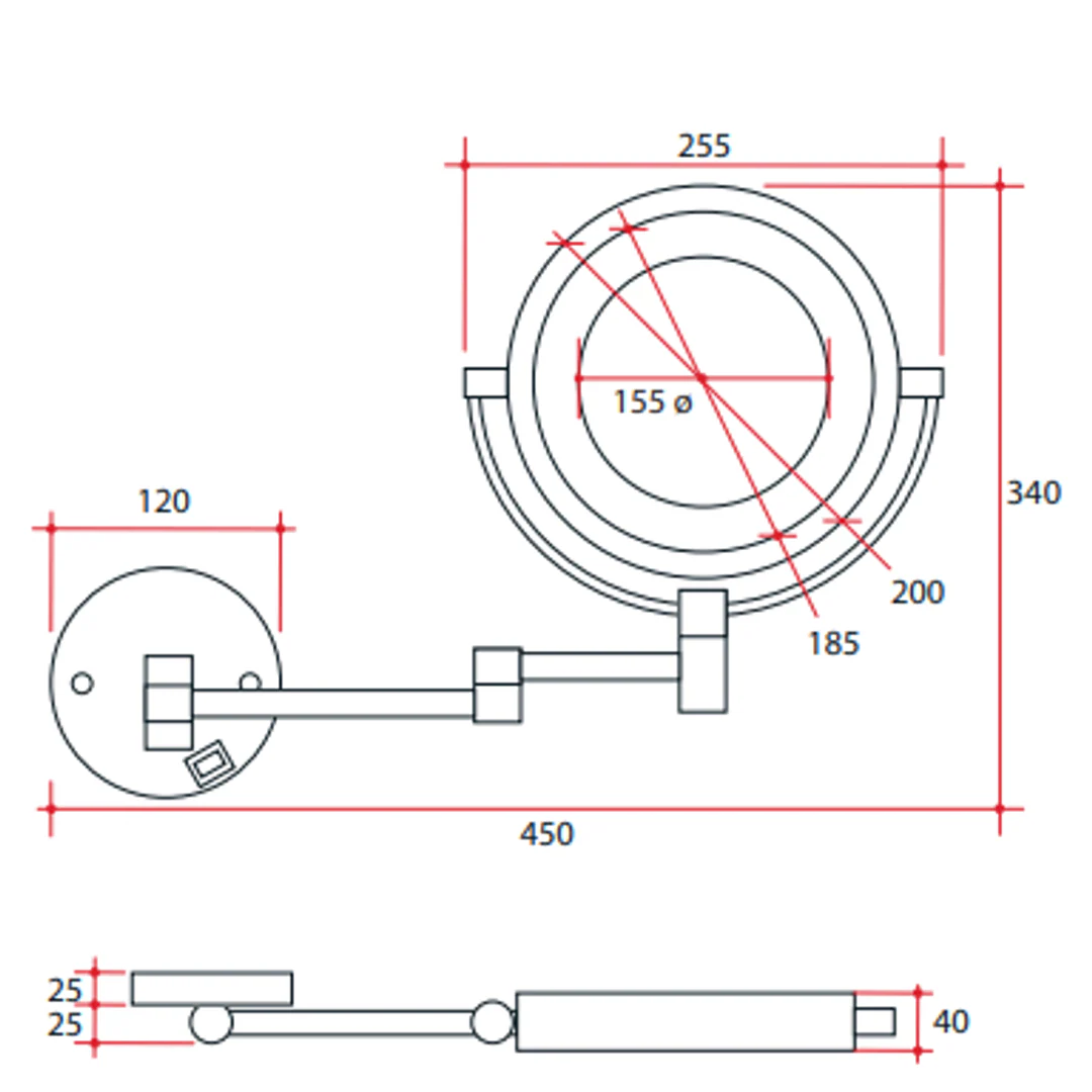 Thermogroup 1 & 8x Magnification Chrome Wall Mounted Shaving Mirror 200mm Diameter - Concealed Wiring test - Image 3