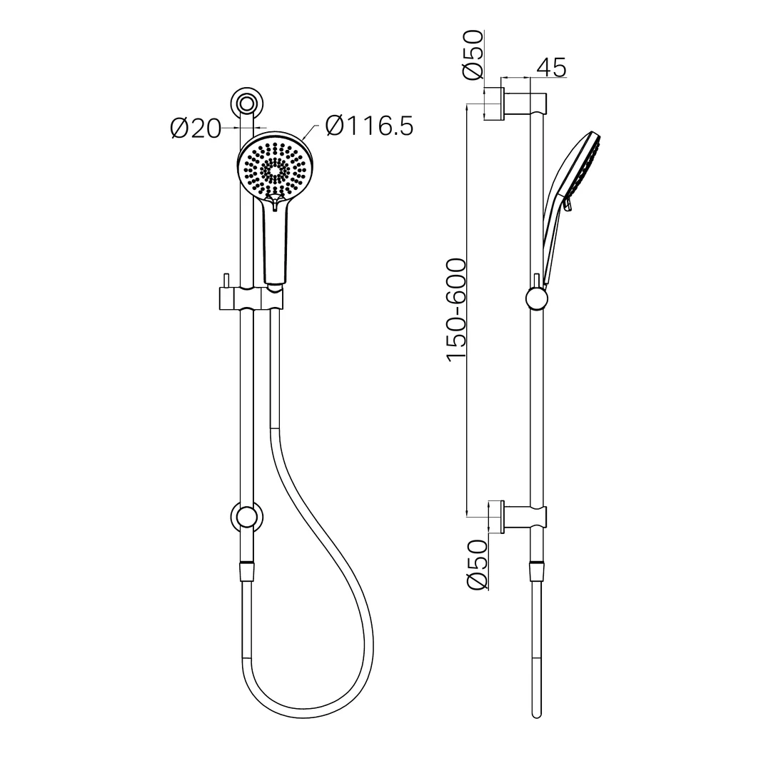 3-Function Nero Shower Rail - Matte Black - Image 2