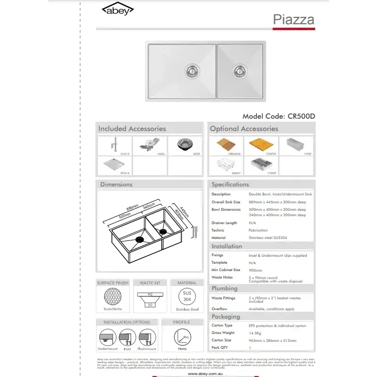 Abey Piazza One & 3/4 Square Bowl - Image 3