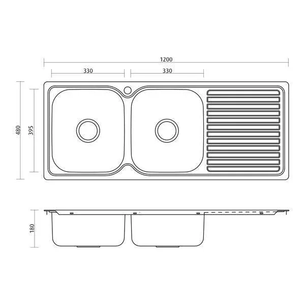 Acero S/S Sink  2B-1D 1200X480  0T By Seima(Seima P#:Sks-A1200-0T)