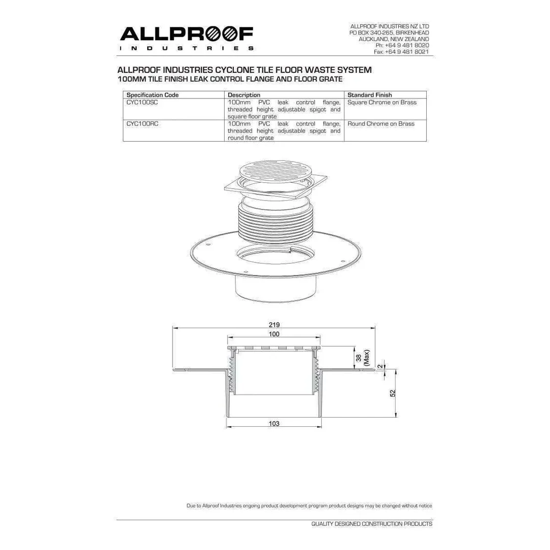 Allproof Elegance 100mm Cyclone S/S O Wire Floor Grate - Image 2
