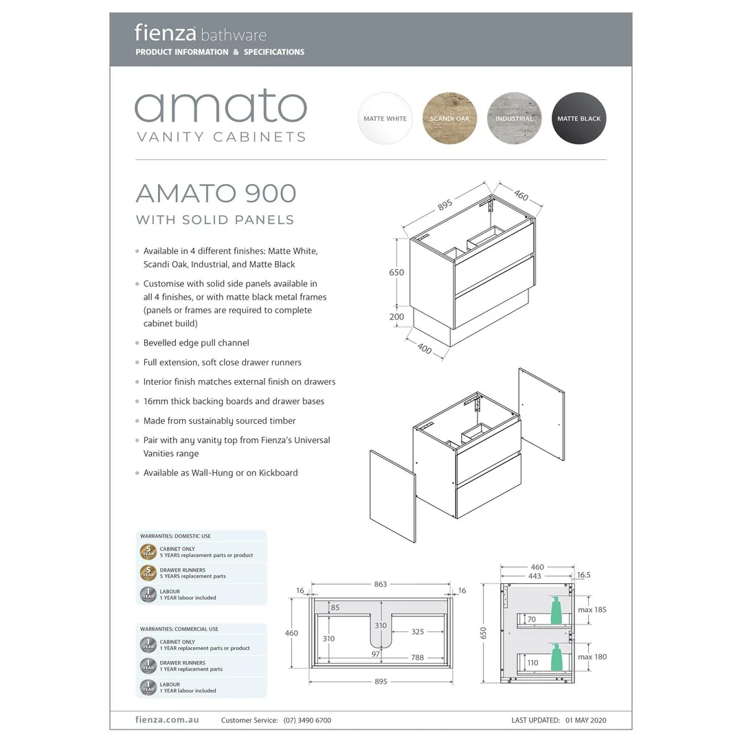 Fienza Amato 900mm Wall Hung Vanity - Matte Black (Side Panels Not Included) - Image 2