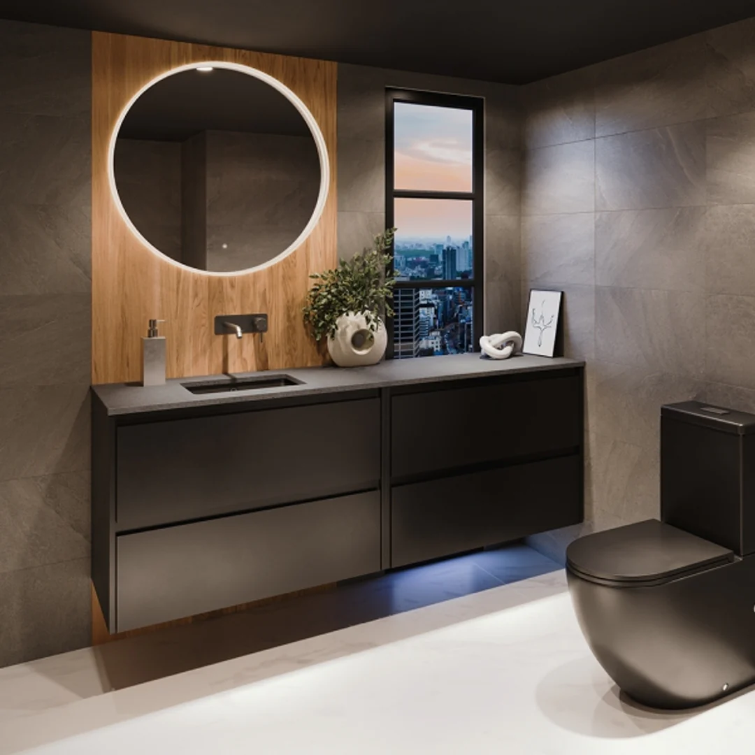 Fienza Amato 900mm Wall Hung Vanity - Matte Black (Side Panels Not Included) - Image 4