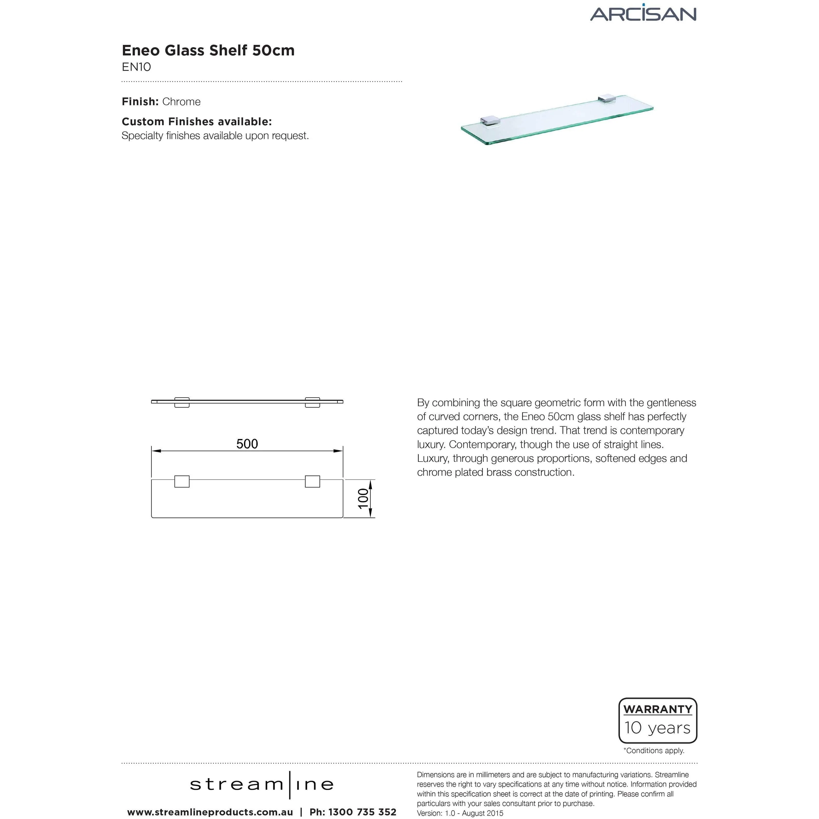Streamline Arcisan Eneo Glass Shelf 50cm - Chrome - Image 5