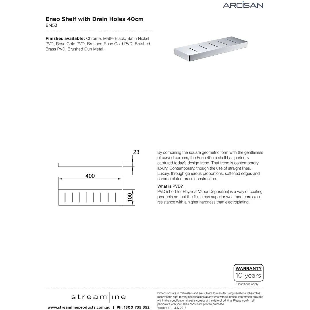 Streamline Arcisan Eneo Shelf With Drain Holes 40cm - Chrome - Image 3