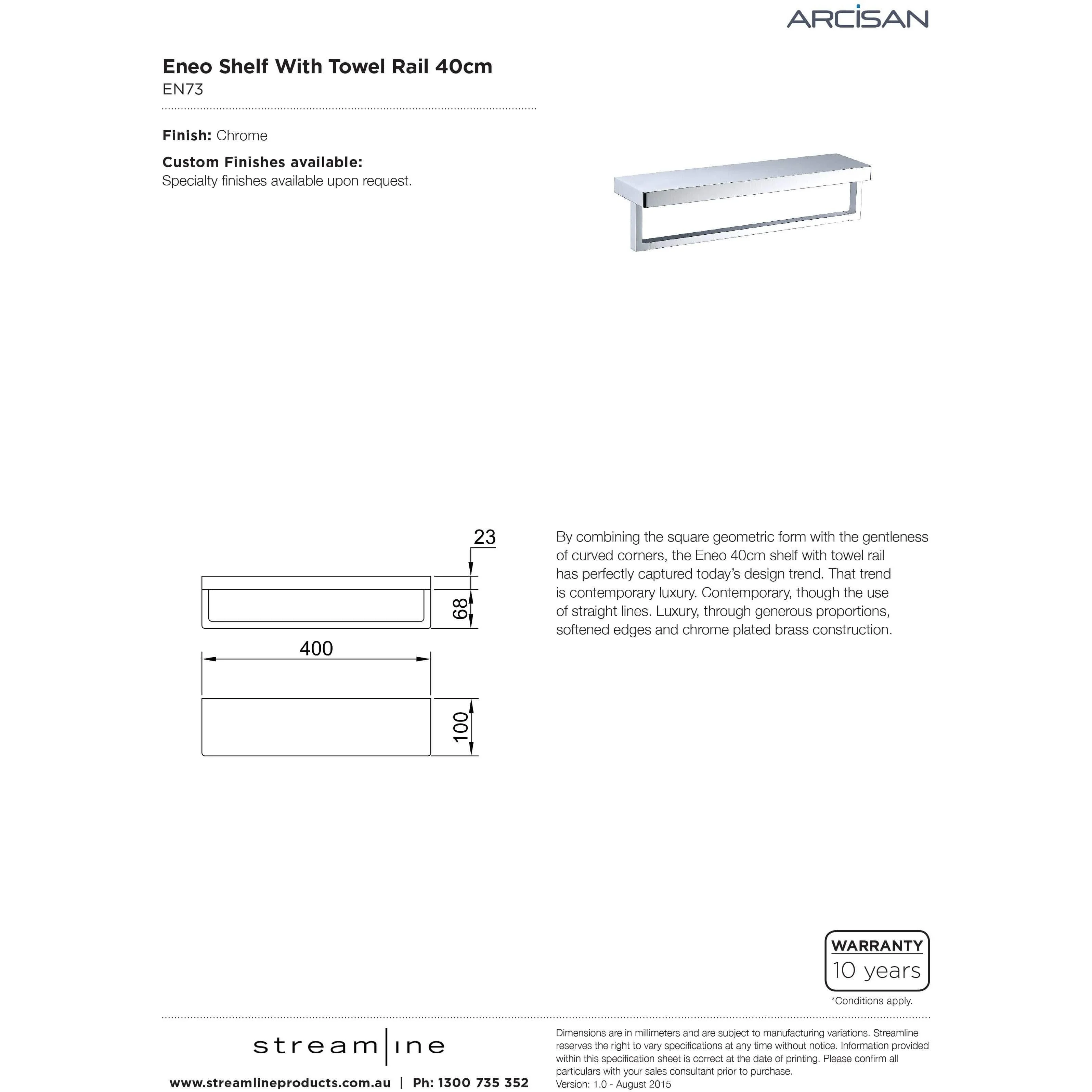 Streamline Arcisan Eneo Shelf With Towel Rail 40cm - Chrome - Image 5
