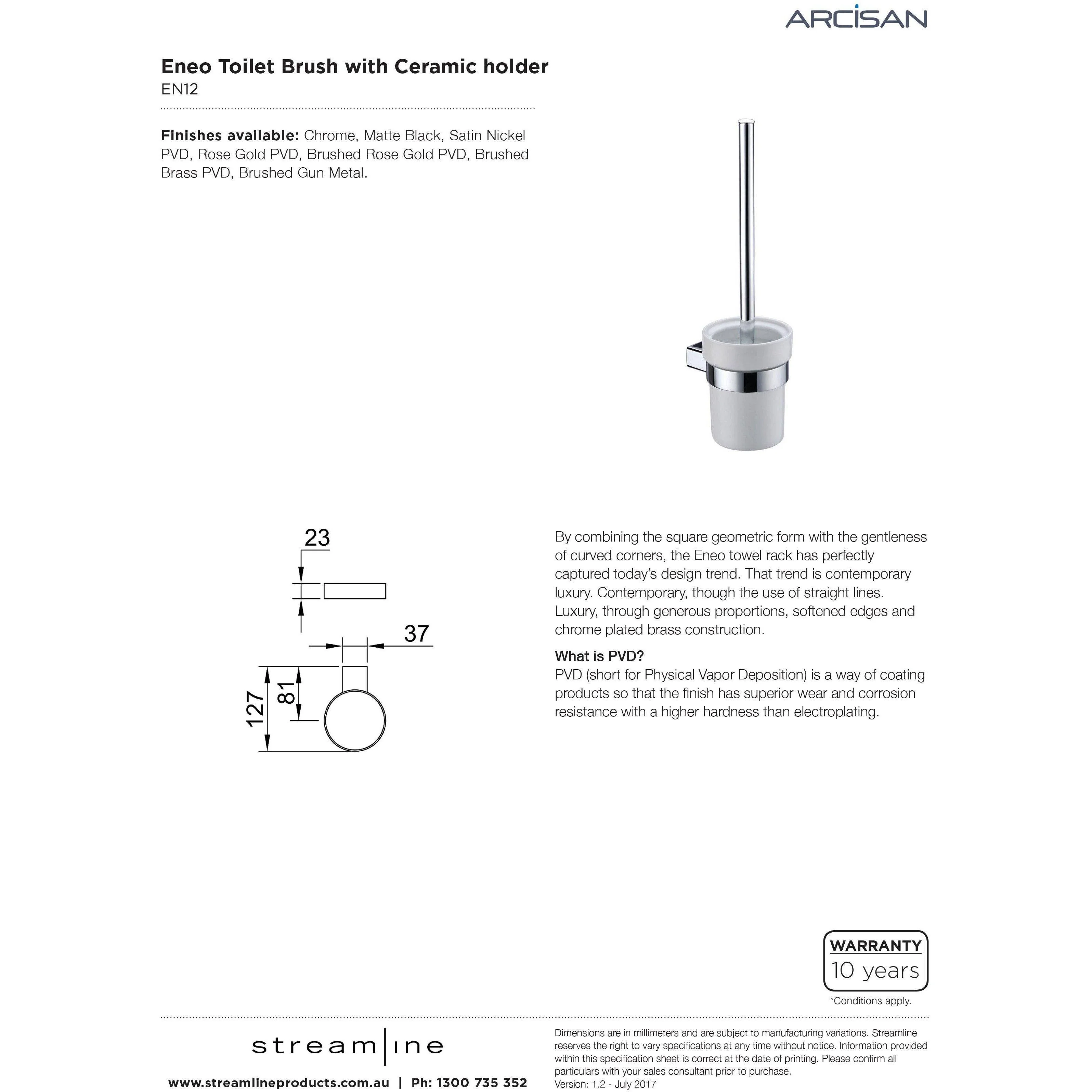 Streamline Arcisan Eneo Toilet Brush With Ceramic Holder - Chrome - Image 4