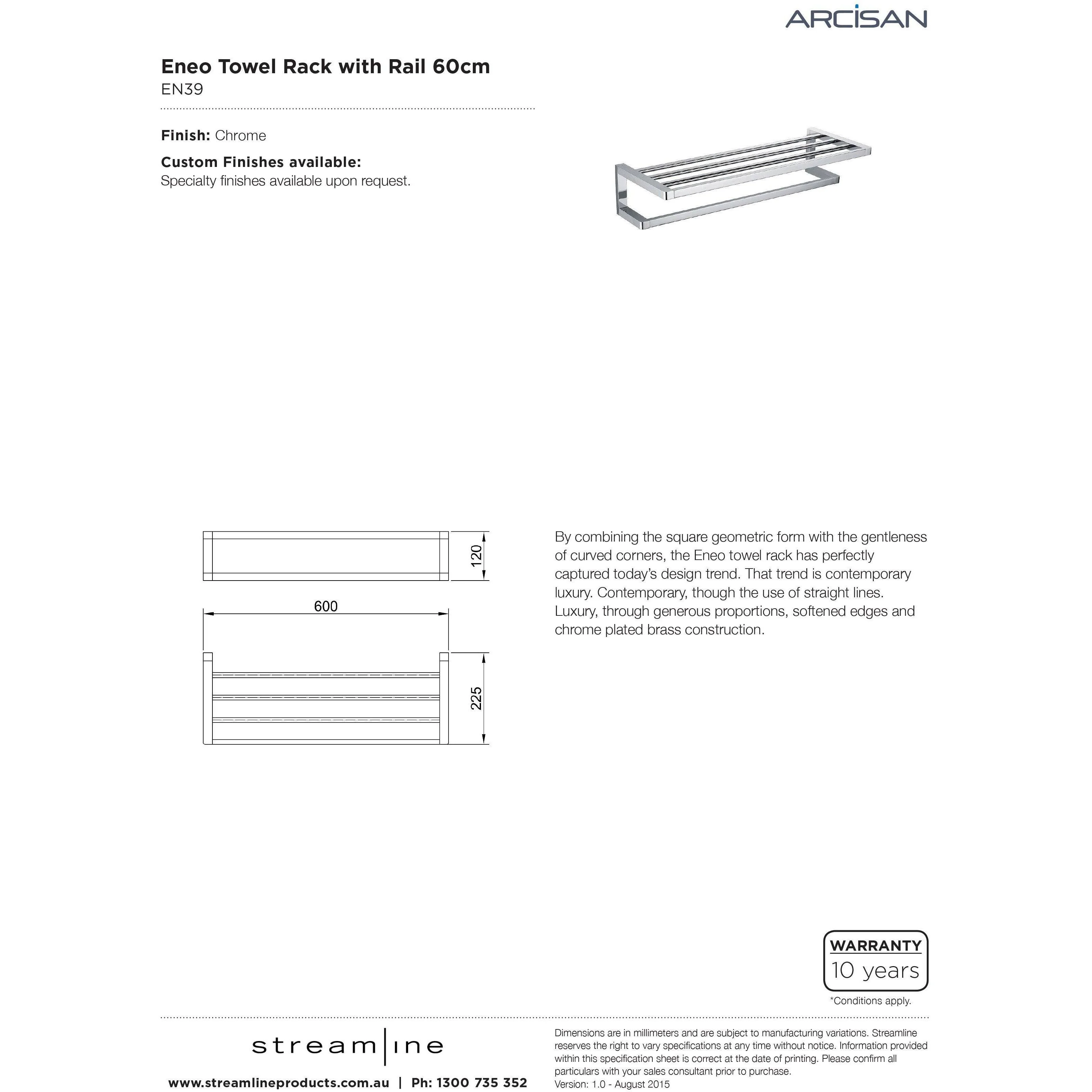 Streamline Arcisan Eneo Towel Rack With Rail 60cm - Chrome - Image 4