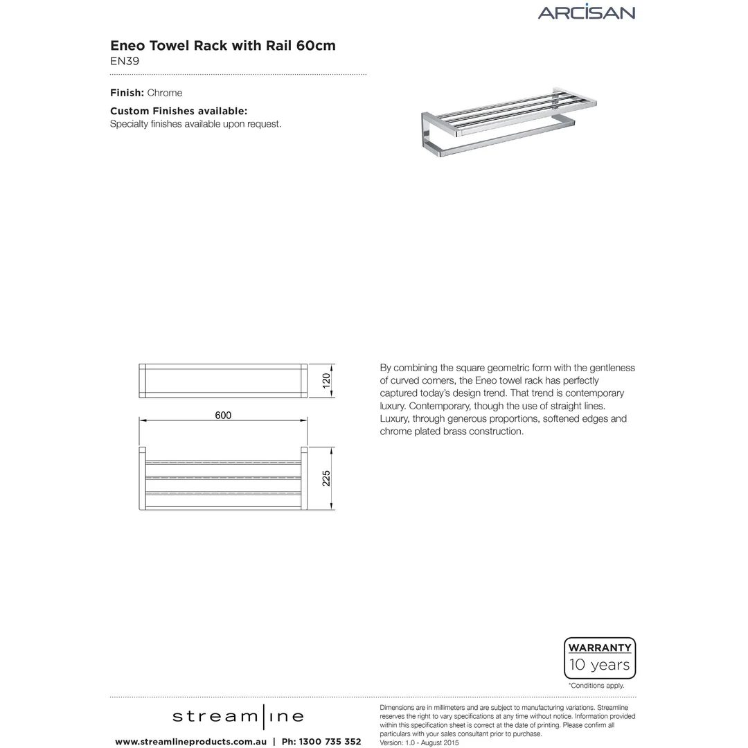 Streamline Arcisan Eneo Towel Rack With Rail 60cm - Matt Black - Image 3