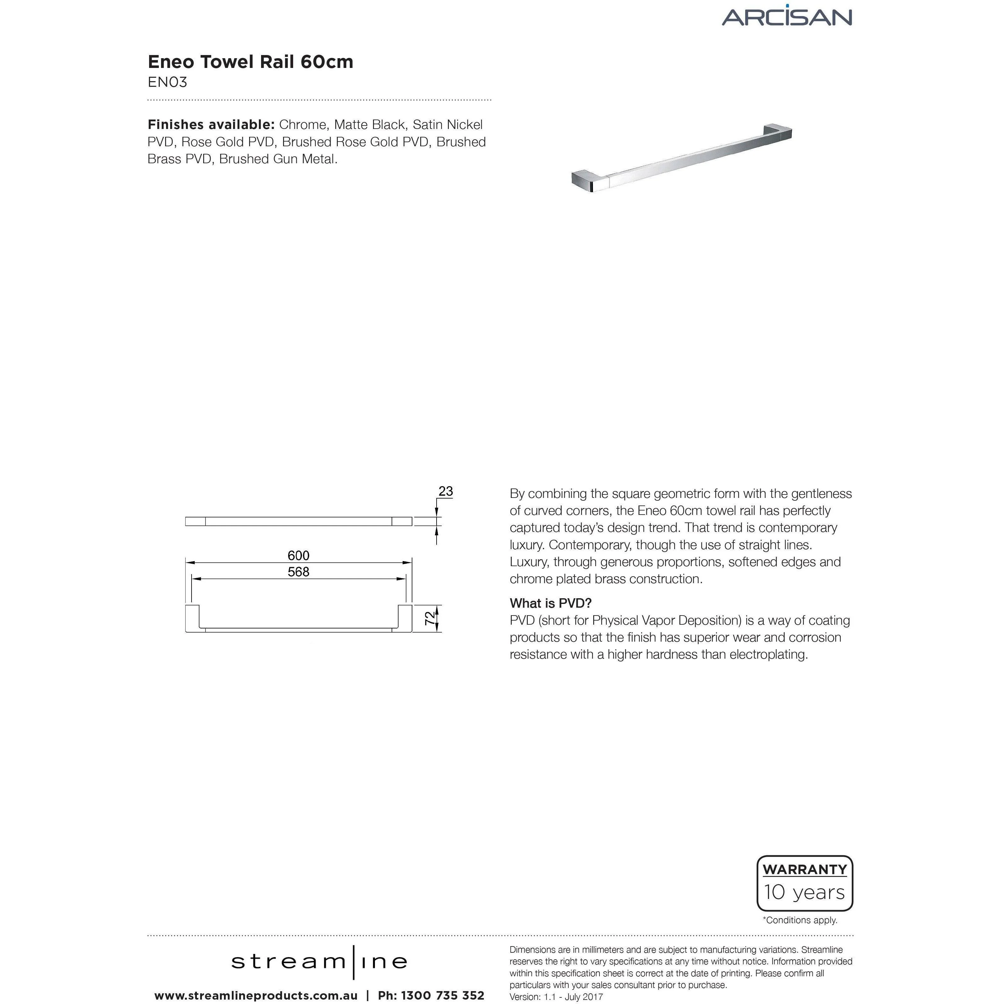 Streamline Arcisan Eneo Towel Rail 60cm - Chrome - Image 4