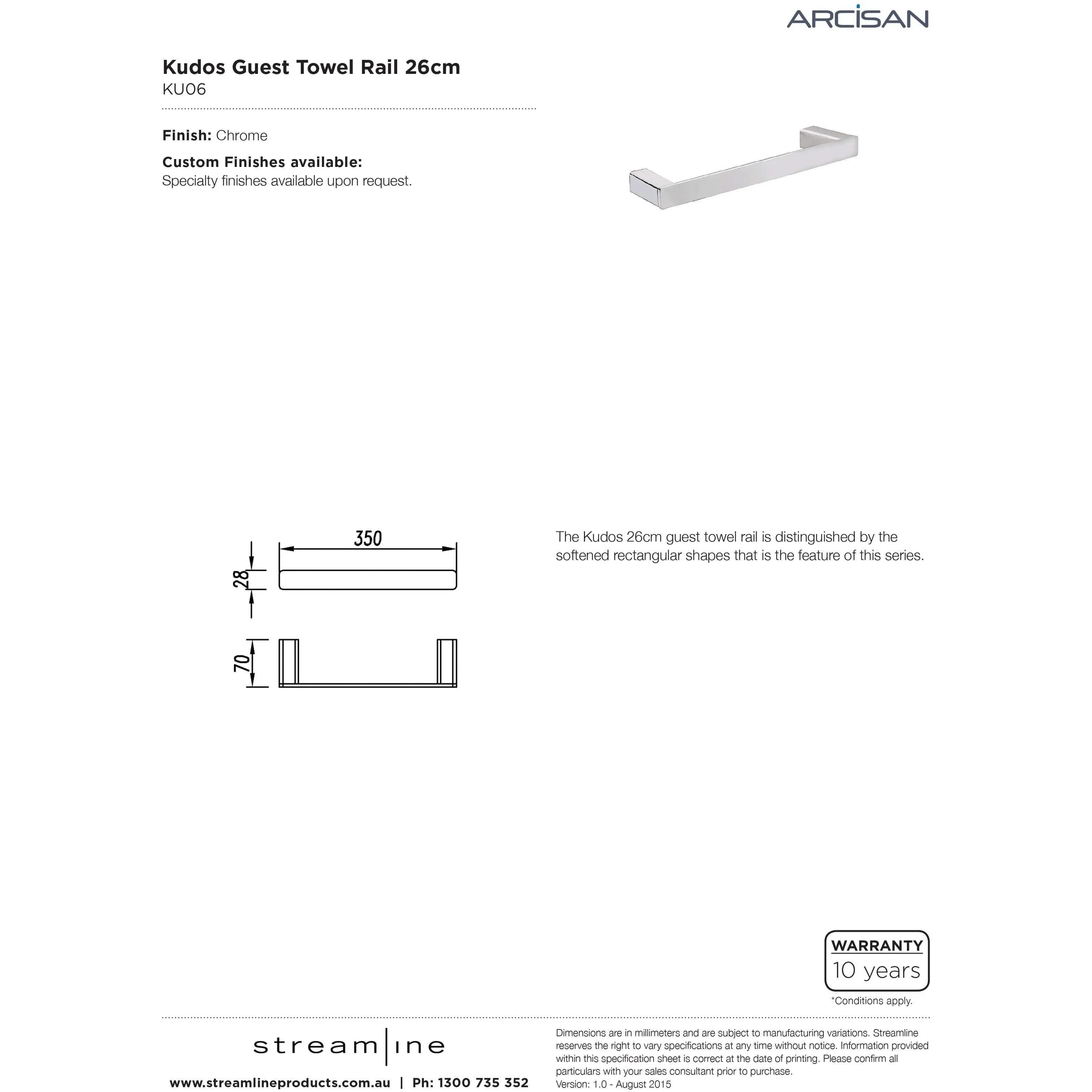 Arcisan Kudos Guest Towel Rail 260mm - Image 5