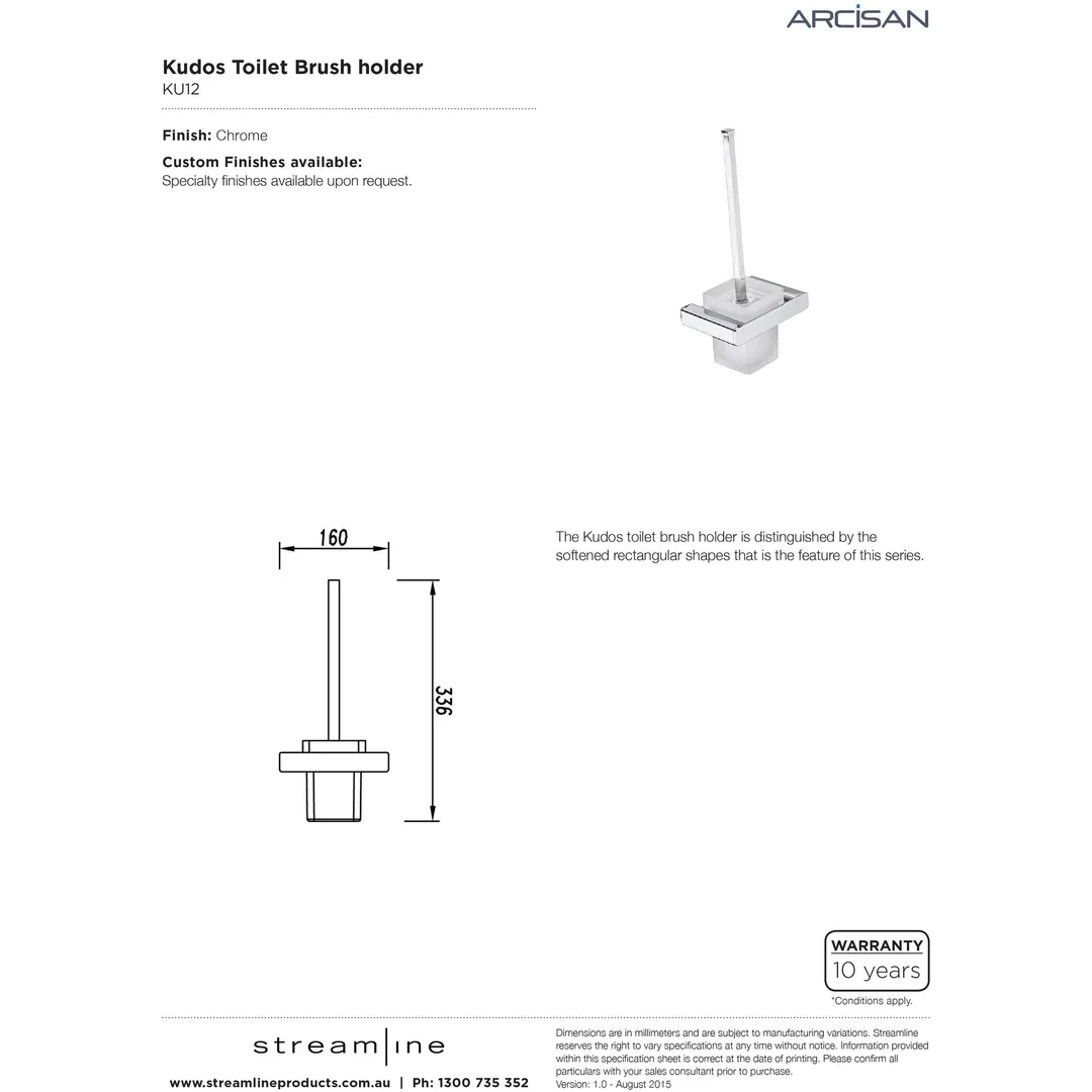 Arcisan Kudos Wall Mount Toilet Brush & Holder Holder Cp - Image 4