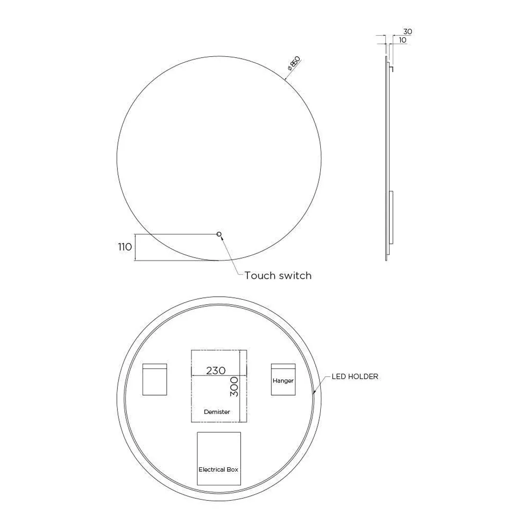 Arcisan Plaza Round Mirror Backlight Touch Switch Demister 850mm - Image 5