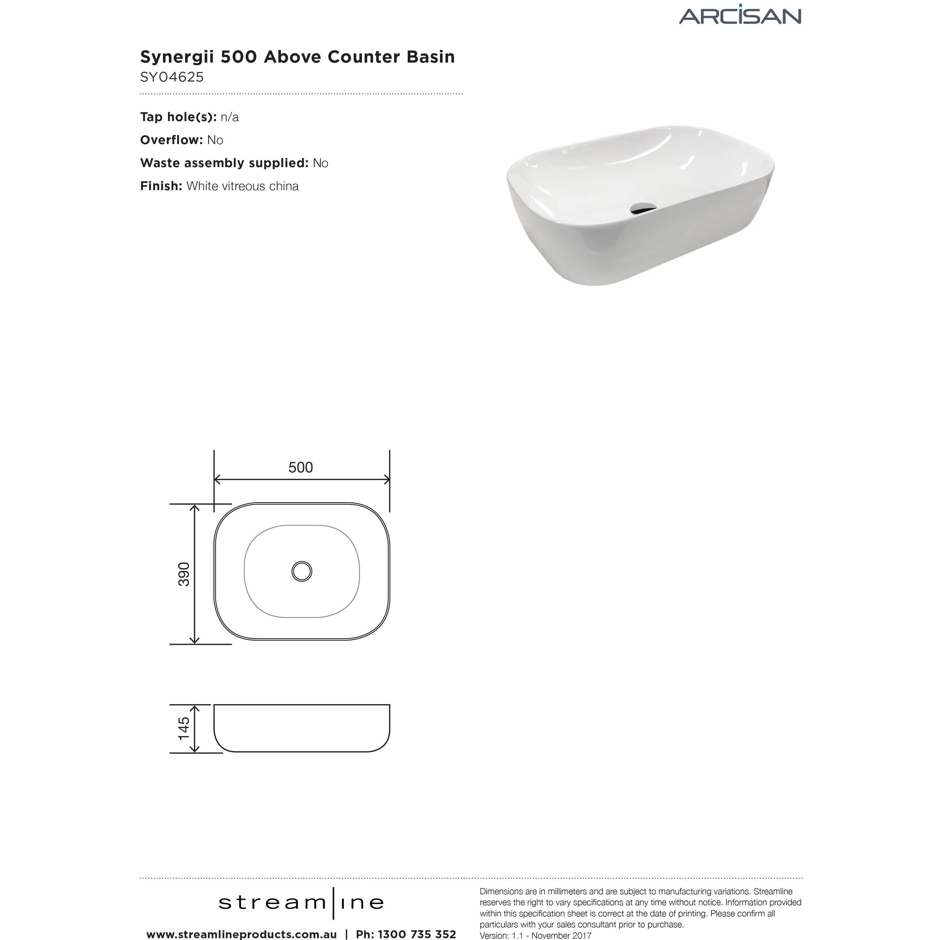 Streamline Arcisan Synergii Above Counter Basin - 500mm X 390mm - Image 5
