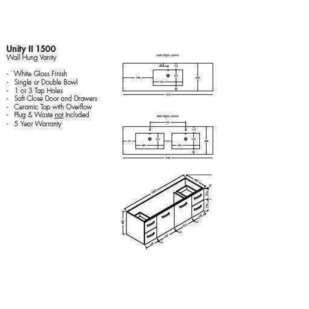Aspire Unity II 1500 S/Bowl Vanity W/Hung China Top  White 1 Tap Hole - Image 5