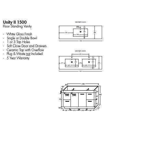 Aspire Unity II 1500 D/Bowl Vanity F/Stand White 1 Tap Hole - Image 6