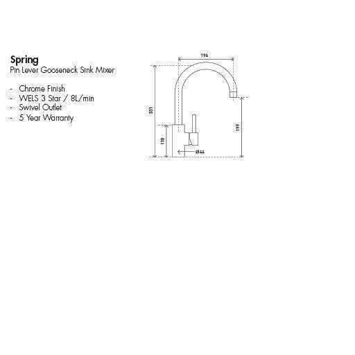 Aspire Spring Pin Lever Gooseneck Sink Mixer - Image 7