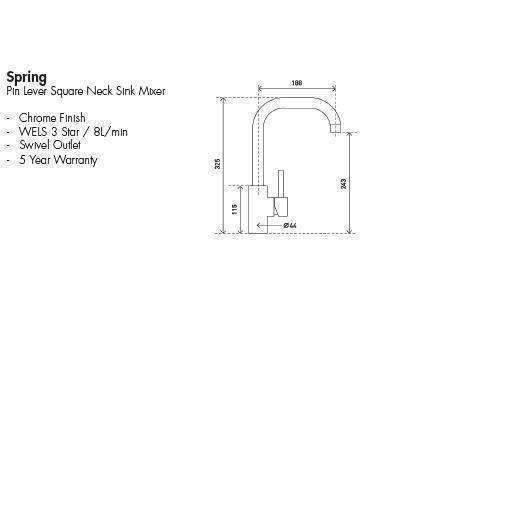 Aspire Spring Pin Lever Square Neck Sink Mixer - Image 5