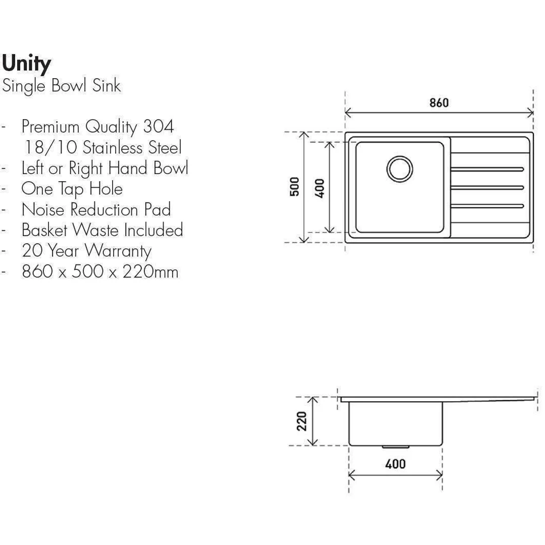 Aspire Unity Single Rh Bowl 860X500 S/Steel Sink - Image 5