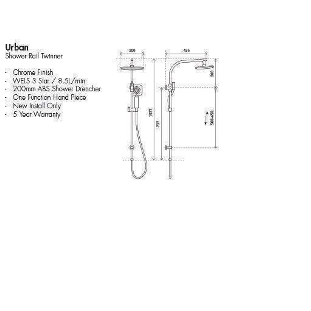 Aspire Urban Rail Shower Twinner C/P Complete - Image 3