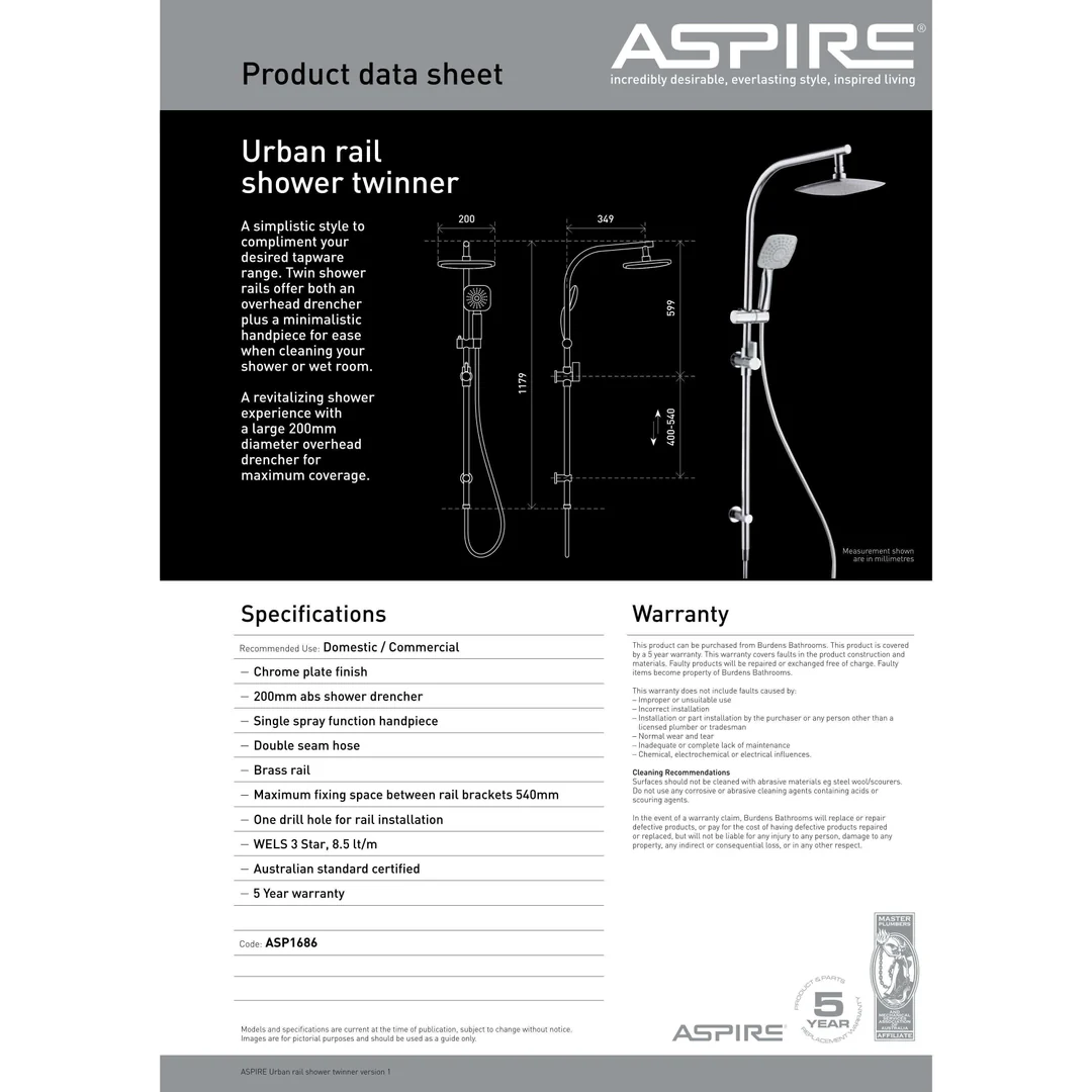Aspire Urban Rail Shower Twinner C/P Complete - Image 4