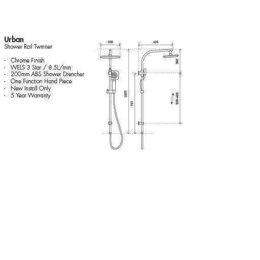Aspire Urban Rail Shower Twinner C/P Complete - Image 6