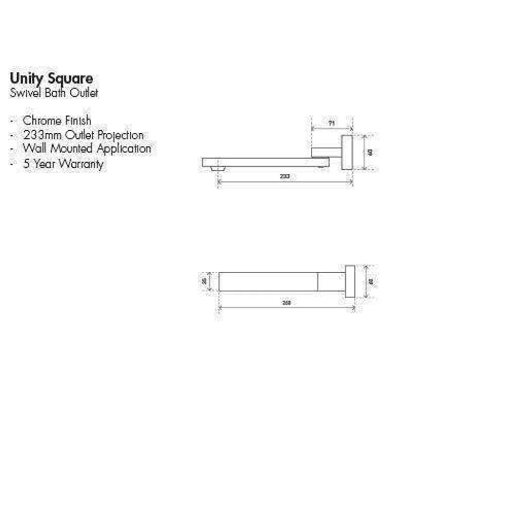 Aspire Unity Square Wall Swivel Outlet 260mm Chrome - Image 3
