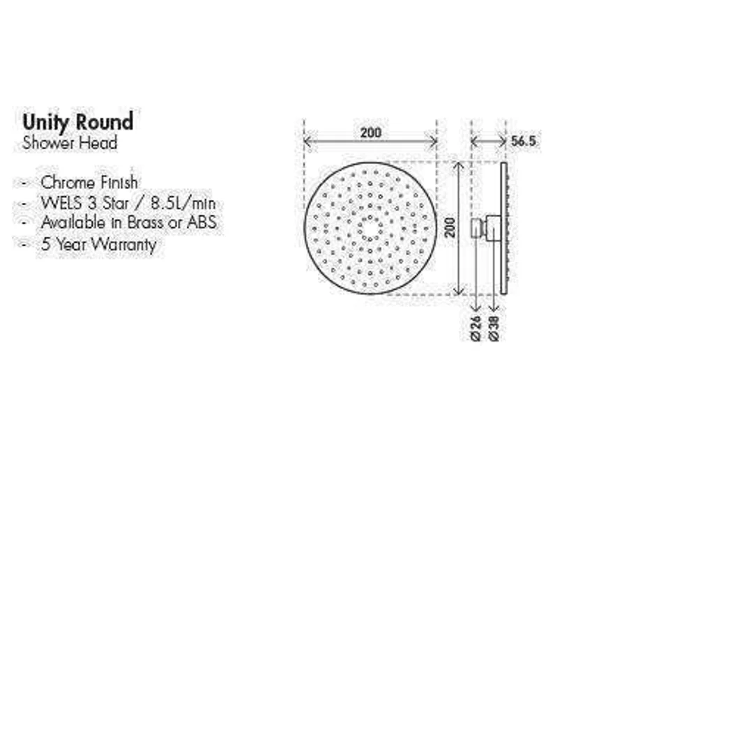 Aspire Unity Shower Head Brass Round 200mm - Image 4
