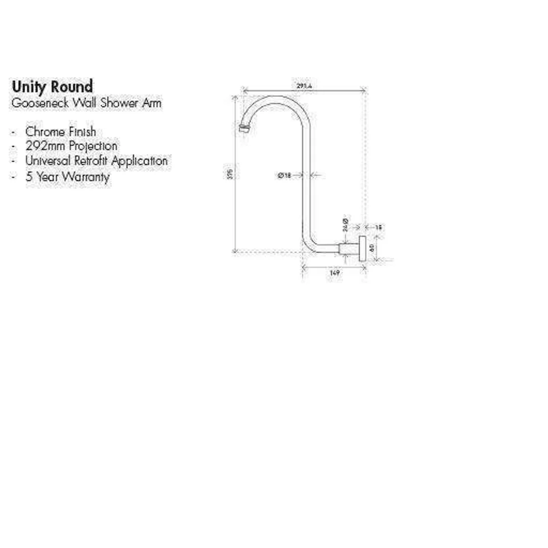Aspire Unity Shower Wall Arm Gooseneck Round Brass - Image 3