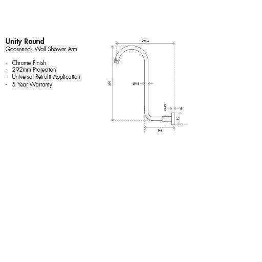 Aspire Unity Shower Wall Arm Gooseneck Round Brass - Image 5