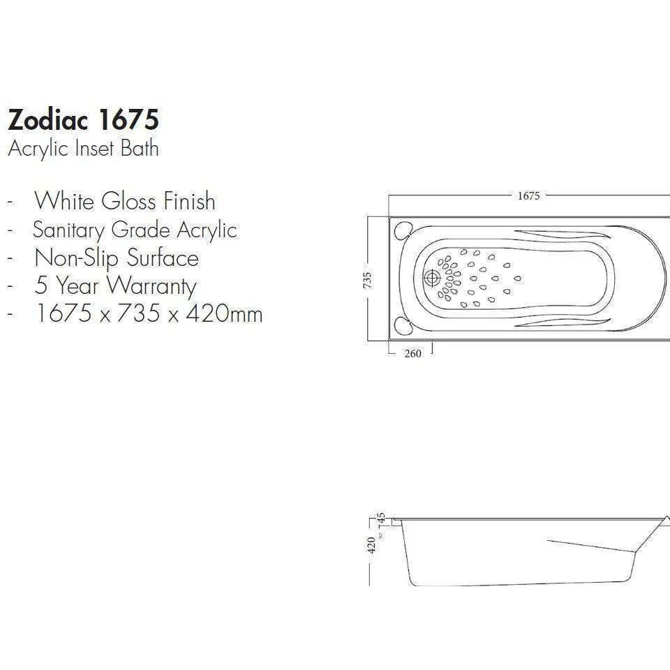 Aspire Zodiac Acrylic Bath White 1675mm - Image 5