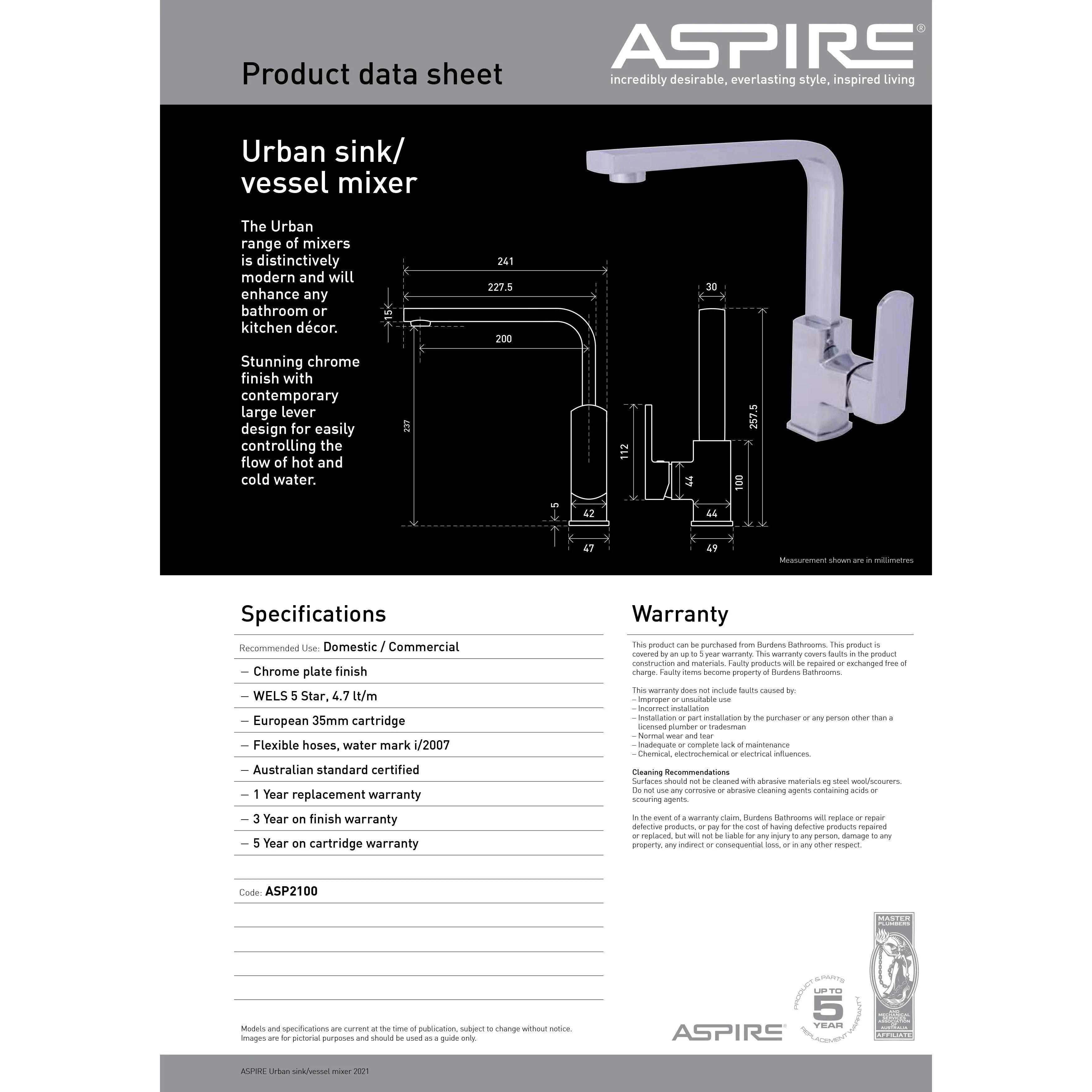 Aspire Urban Sink/Vessel Mixer C/P - Image 3
