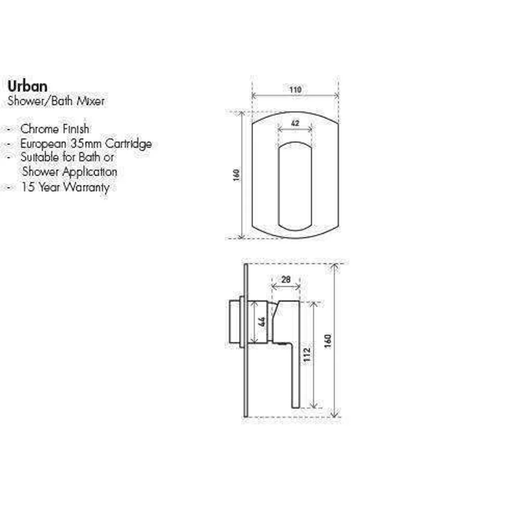 Aspire Urban Shower/Bath Mixer C/P - Image 5