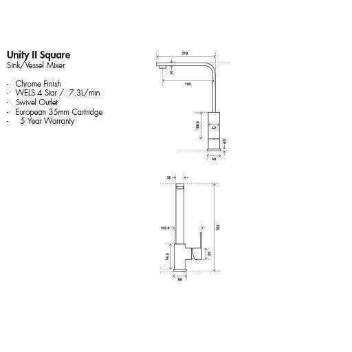 Aspire Unity II **Square** Sink/Vessel Mixer Chrome - Image 5