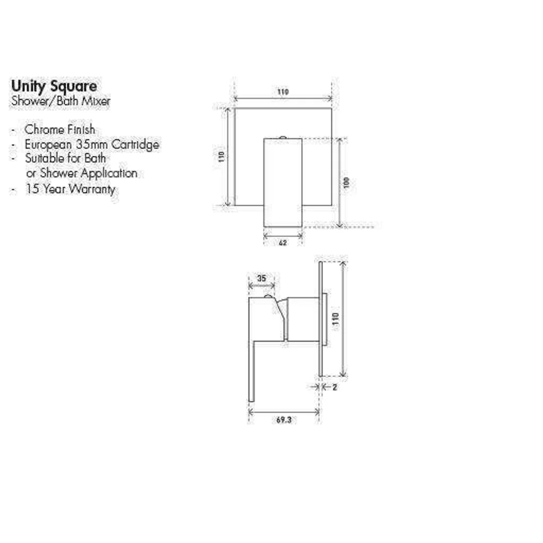 Aspire Unity **Square** Shower/Bath Mixer Chrome - Image 5