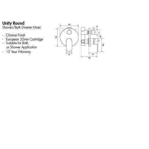 Aspire Unity **Round** Shower Mixer W/ Diverter Chrome - Image 6