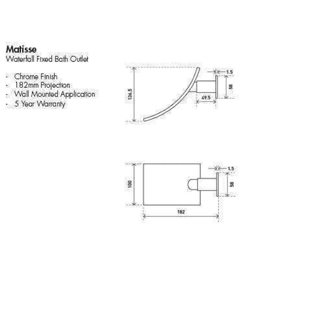 Aspire Matisse Waterfall Fixed Wall Outlet 175mm Chrome - Image 3
