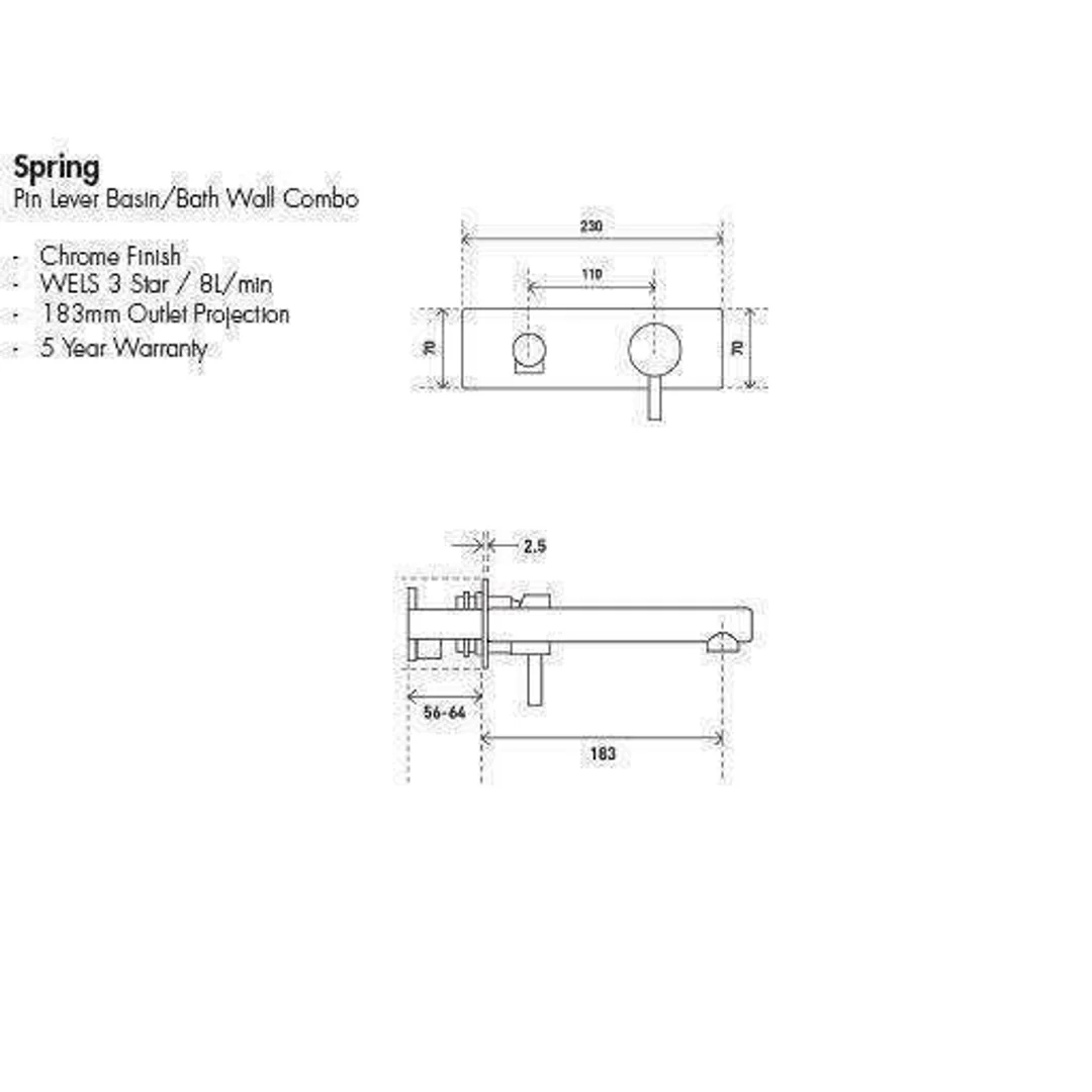 Aspire Spring Pin Lever Basin/Bath Combo Mixer - Image 3