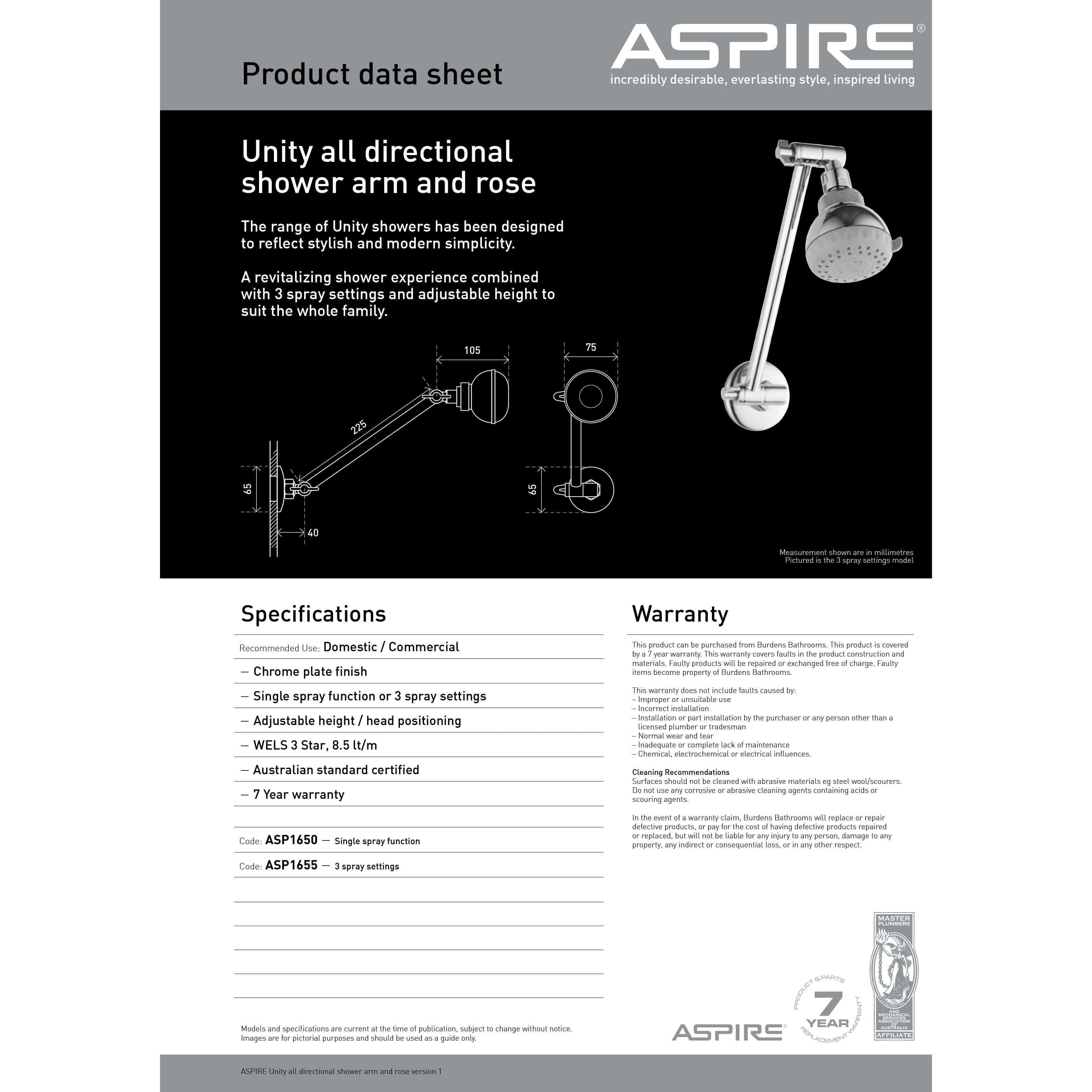Aspire Unity All Directional Shower 1 Function - Image 4