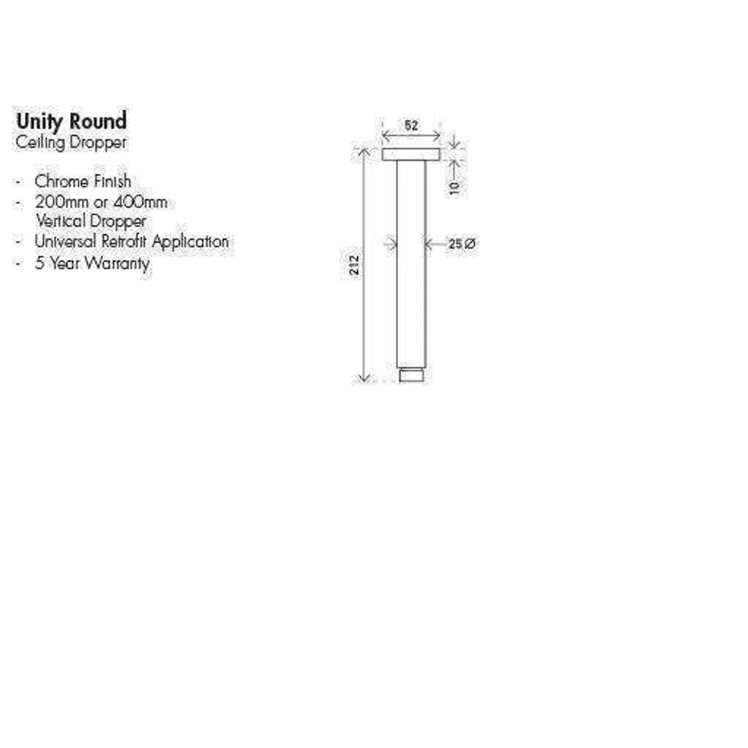Aspire Unity Shower Ceiling Dropper Round Brass 200mm - Image 3