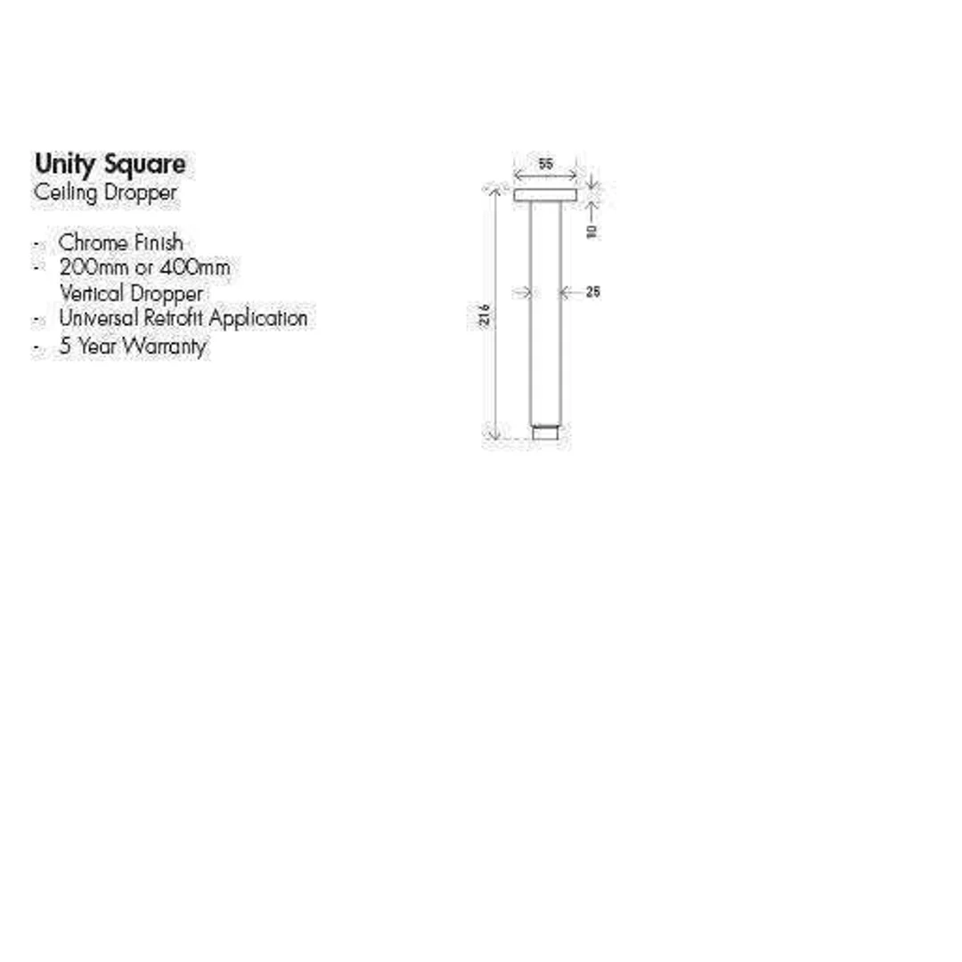 Aspire Unity Shower Ceiling Dropper Square Brass 200mm - Image 3