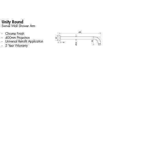 Aspire Unity Shower Wall Arm Swivel Round 380mm Chrome - Image 5