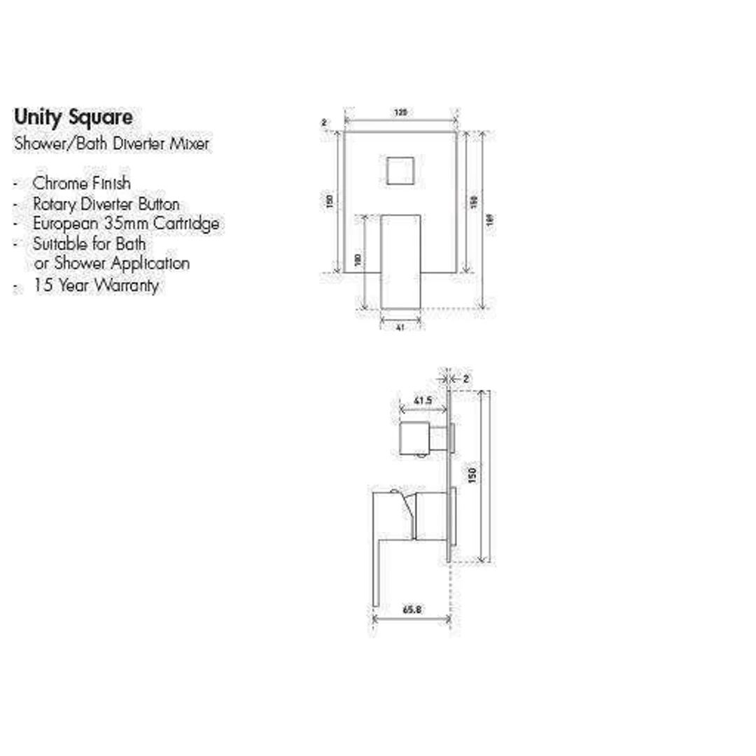 Aspire Unity **Square** Shower Mixer W/ Diverter Chrome - Image 4