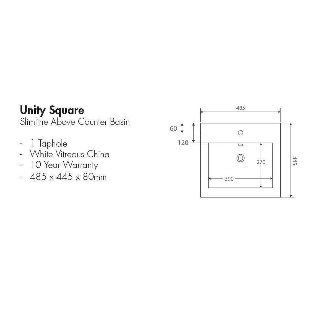 Aspire Unity Square Slimline Above Counter Basin 1 Tap Hole  7078 - Image 5