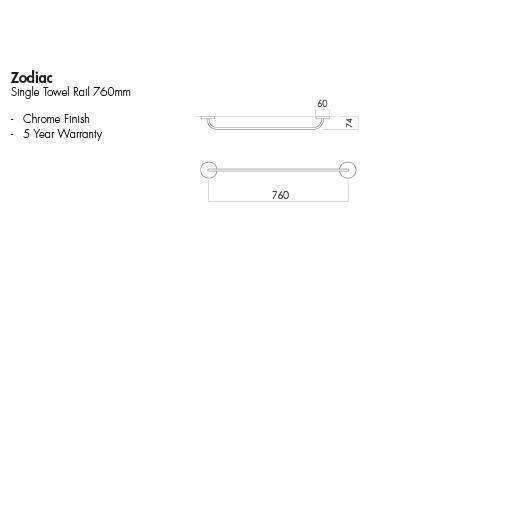 Aspire Zodiac Single Towel Rail 760mm Chrome - Image 5