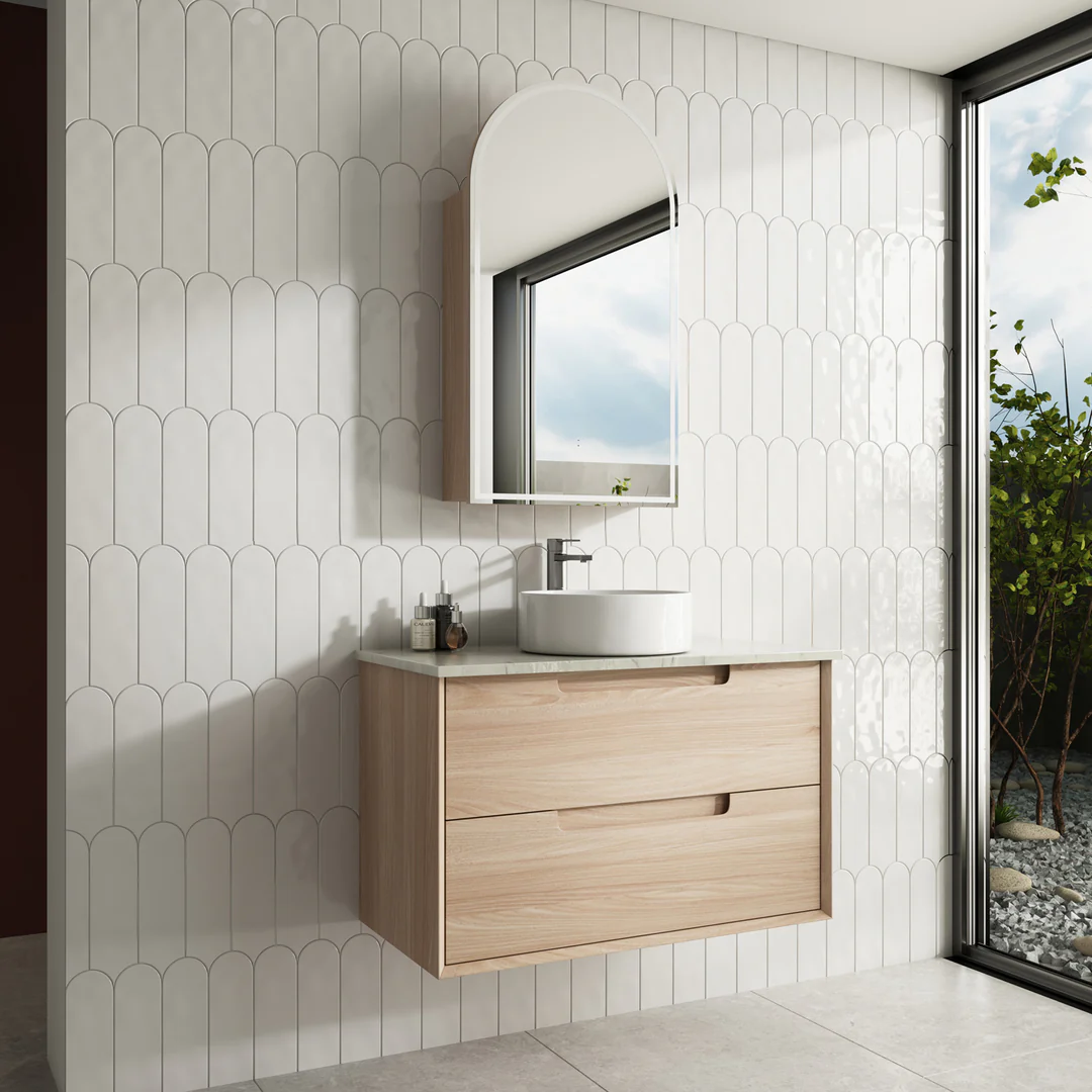 Aulic Ainsley 900 Cabinet With Snow Flat Stone Top