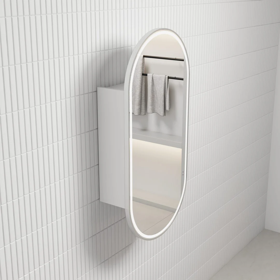 Aulic Beau Monde Led Shaving Cabinet Matte White And Brushed Nickel Frame - Image 2