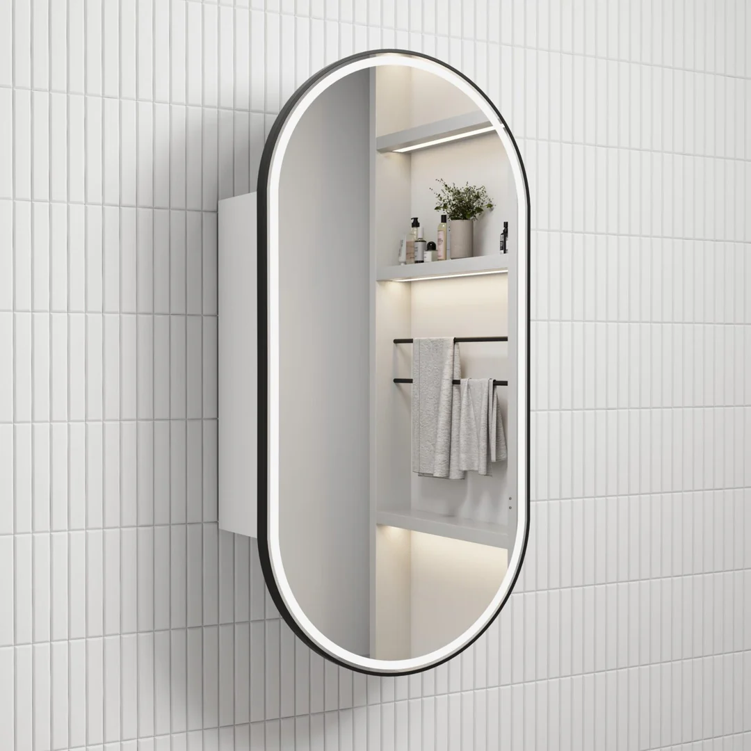 Aulic Beau Monde Led Shaving Cabinet Matte White And Matte Black Frame