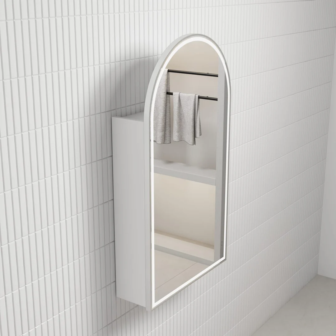 Aulic Canterbury Led Shaving Cabinet Matte White And Brushed Nickel Frame