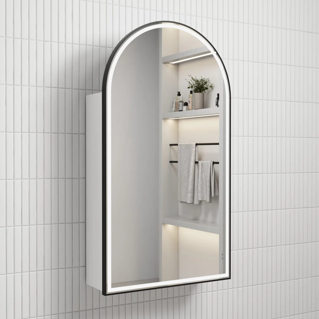 Aulic Canterbury Led Shaving Cabinet Matte White And Matte Black Frame